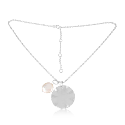 Sterling Silver Wave and Pearl Pendant Necklace