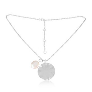 Sterling Silver Wave and Pearl Pendant Necklace