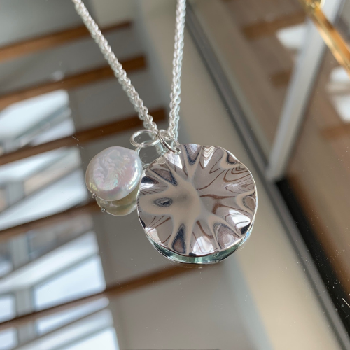 Wave and Pearl Pendant Necklace