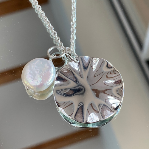 Wave and Pearl Pendant Necklace