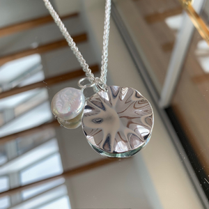 Wave and Pearl Pendant Necklace