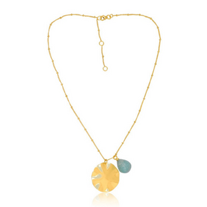 Wave and Stone Pendant Necklace in Vermeil - 3 colours