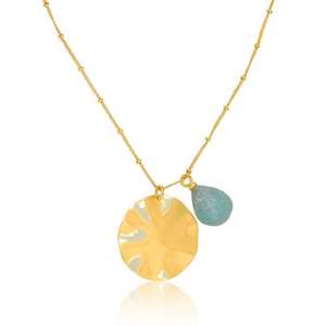 Wave and Stone Pendant Necklace in Vermeil - 3 colours