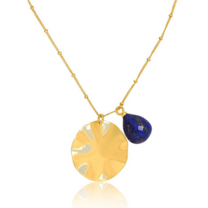 Wave and Stone Pendant Necklace in Vermeil - 3 colours