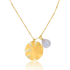 Wave and Stone Pendant Necklace in Vermeil - 3 colours