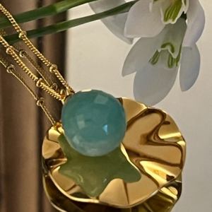 Wave and Stone Pendant Necklace in Vermeil - 3 colours