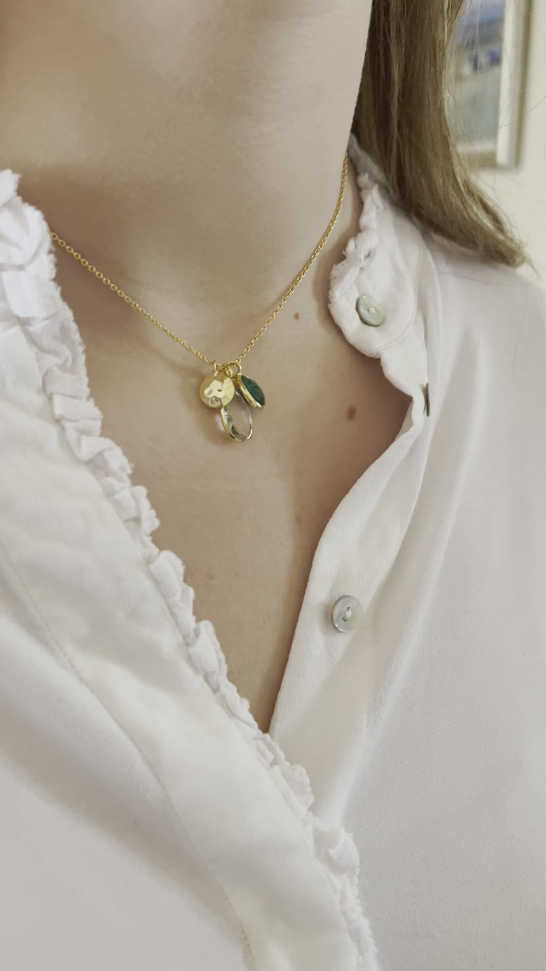 Duo Crystal Quartz and Green Onyx Pendant Necklace
